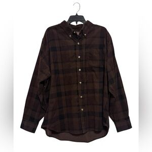 Woodland Trail NWT Plaid Corduroy Button Down Shirt Brown men’s Size XXL